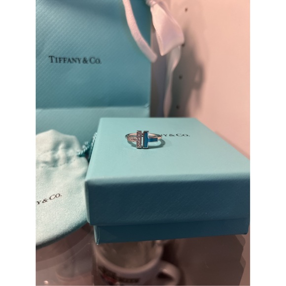 Authentic Tiffany co diamond and turquoise t wire ring - Picture 5 of 9